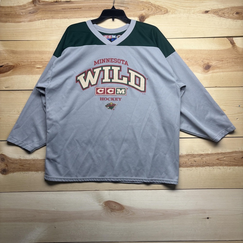 Minnesota‎ Wild Jersey Mens Large Gray Green NHL Hockey CCM Practice Jersey